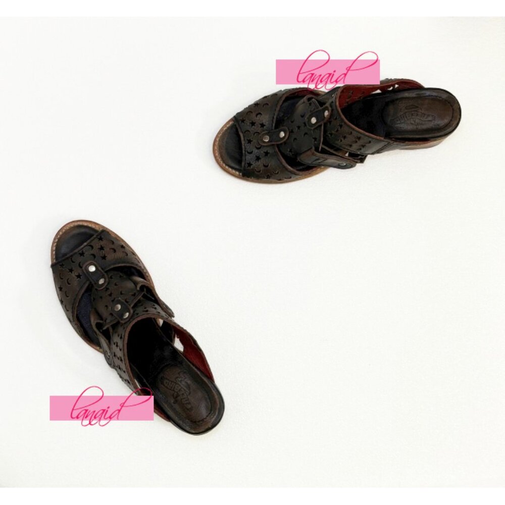 Freebird Steven Moonstar Leather Star Cut-Outs Distressed Low Heeled Slides Edgy - Picture 7 of 12